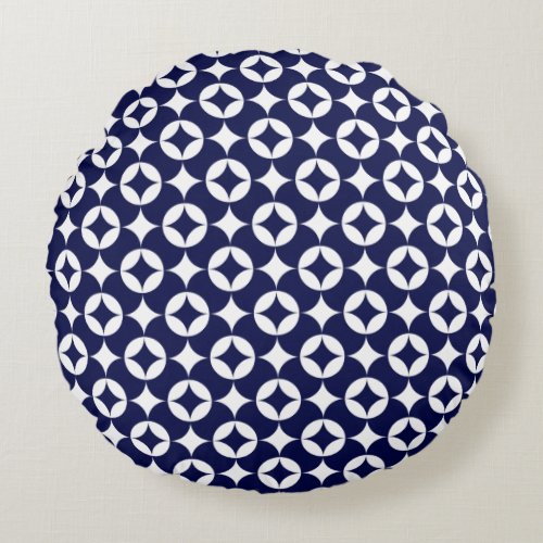 Oriental Blue Overlapping Circles Shippo Geometric Round Pillow