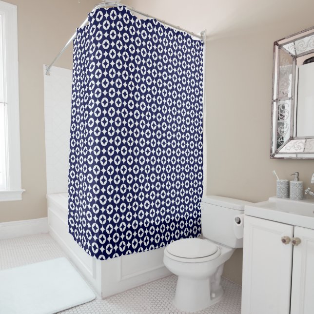 Oriental Blue Overlapping Circles Shippo Geometric Shower Curtain (In Situ)