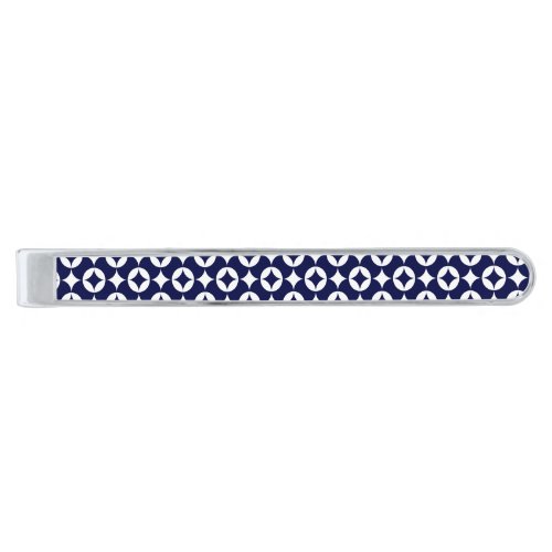 Oriental Blue Overlapping Circles Shippo Geometric Silver Finish Tie Bar