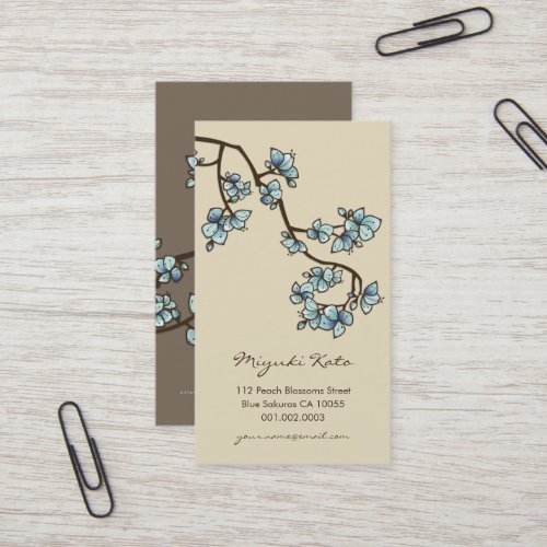 Oriental Blue Peach Blossoms Elegant Chic Sakura Business Card