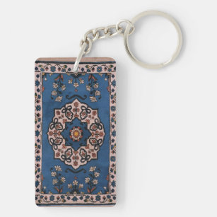 Oriental Blue Persian Turkish  Pattern,Carpet Keychain