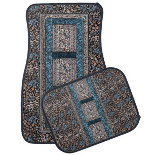 Oriental Blue Rug Design Set of 4 Car Mats