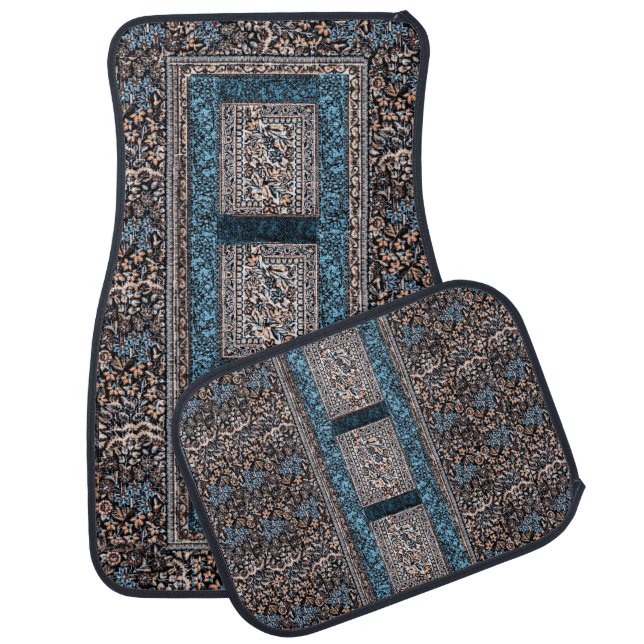 Oriental Blue Rug Design Set of 4 Car Mats (Set)