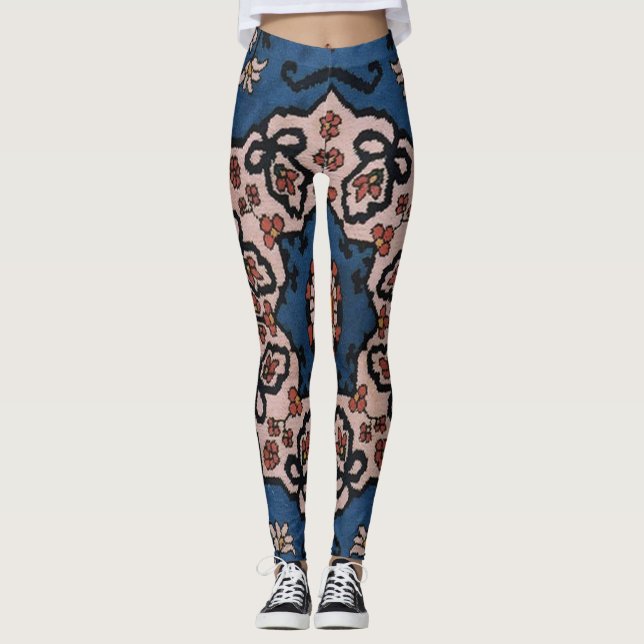 Oriental Blue Turkish Persian  Pattern Leggings (Front)