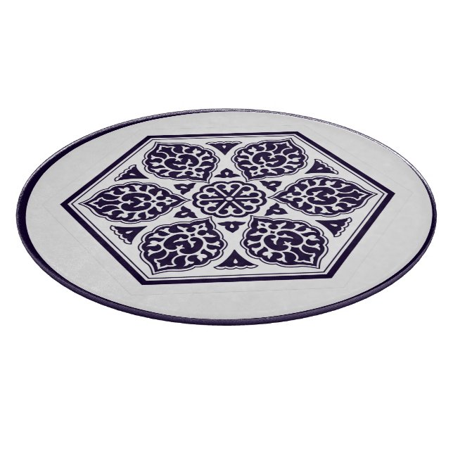 Oriental Blue Turkish Rosette Geometric Art Cutting Board (Corner)