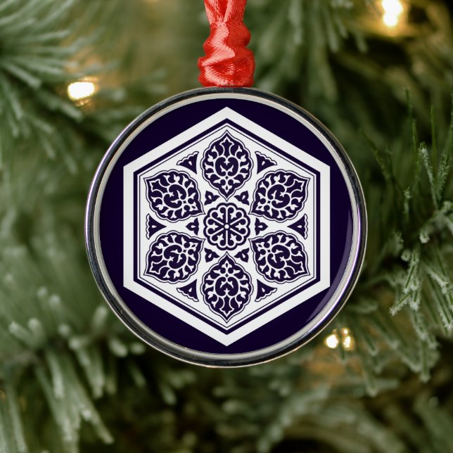 Oriental Blue Turkish Rosette Geometric Art Metal Ornament (Tree)