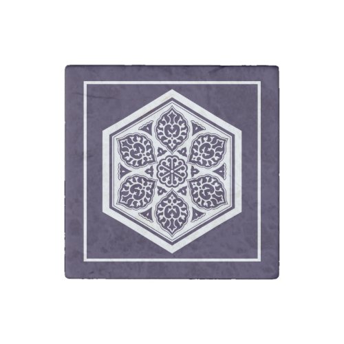 Oriental Blue Turkish Rosette Geometric Art Stone Magnet