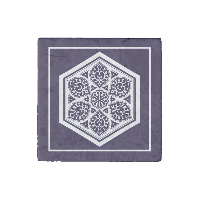 Oriental Blue Turkish Rosette Geometric Art Stone Magnet (Front)