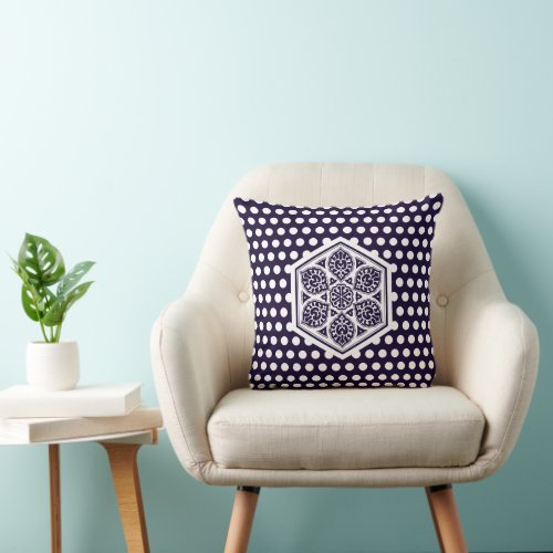 Oriental Blue Turkish Rosette Geometric Art Throw Pillow