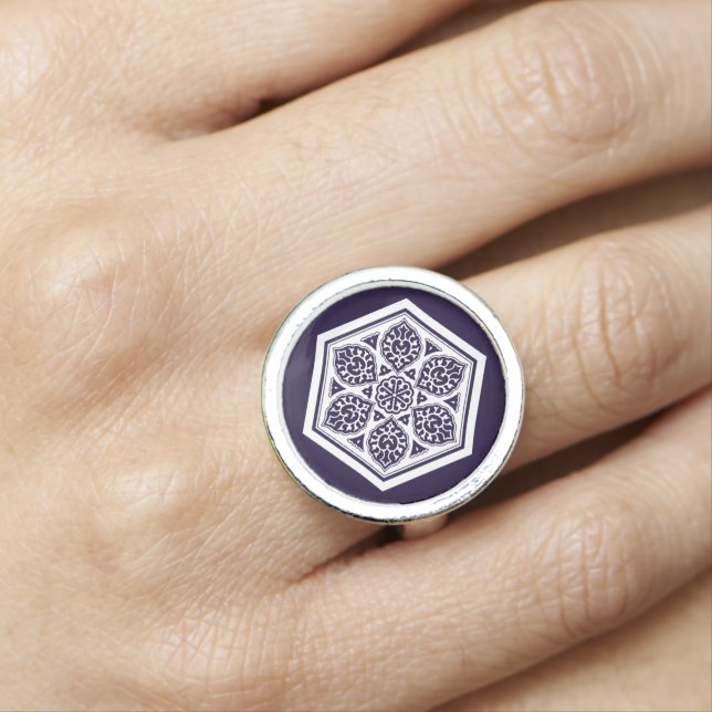 Oriental Blue Turkish Rosette Geometric Tracery Ring (In Situ)