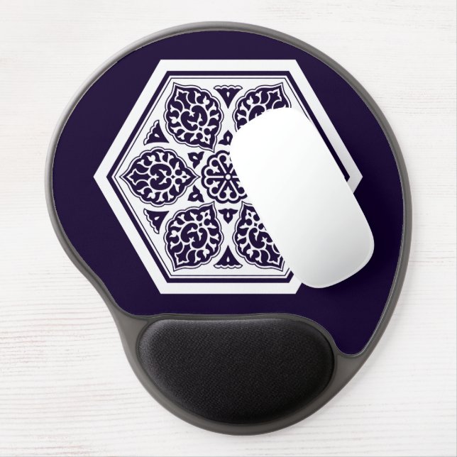 Oriental Blue Turkish Rosette Geometric Vector Art Gel Mouse Pad (Left Side)