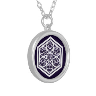 Oriental Blue Turkish Rosette Geometric Vector Art Silver Plated Necklace