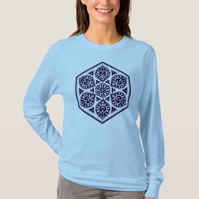 Oriental Blue Turkish Rosette Geometric Vector Art T-Shirt (Front)