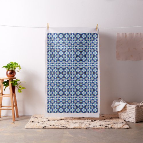 Oriental Blue White Moroccan Geometric Arabesque Fabric