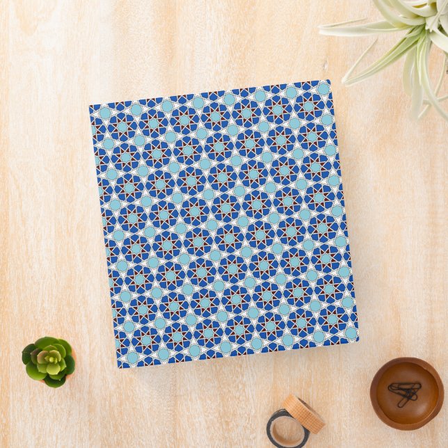 Oriental Blue White Moroccan Geometric Pattern 3 Ring Binder (In Situ)