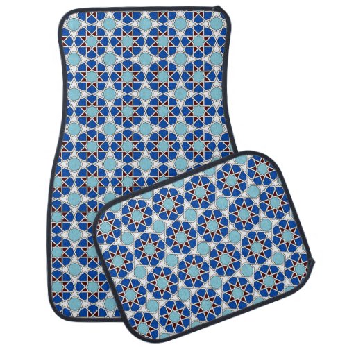 Oriental Blue White Moroccan Geometric Pattern Car Floor Mat