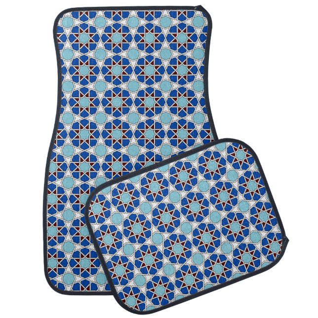 Oriental Blue White Moroccan Geometric Pattern Car Floor Mat (Set)