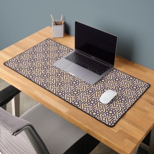 Oriental Blue White Moroccan Geometric Pattern Desk Mat