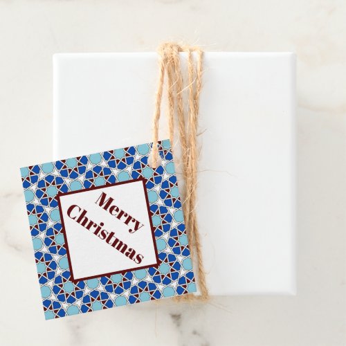 Oriental Blue White Moroccan Geometric Pattern Favor Tags