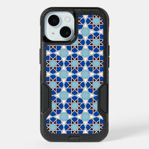 Oriental Blue White Moroccan Geometric Pattern iPhone 15 Case