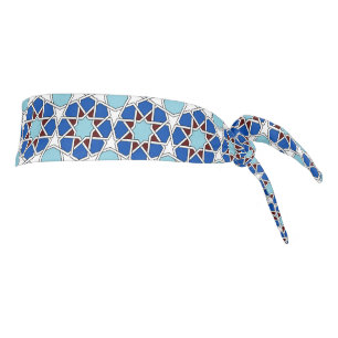 Oriental Blue White Moroccan Geometric Pattern Tie Headband
