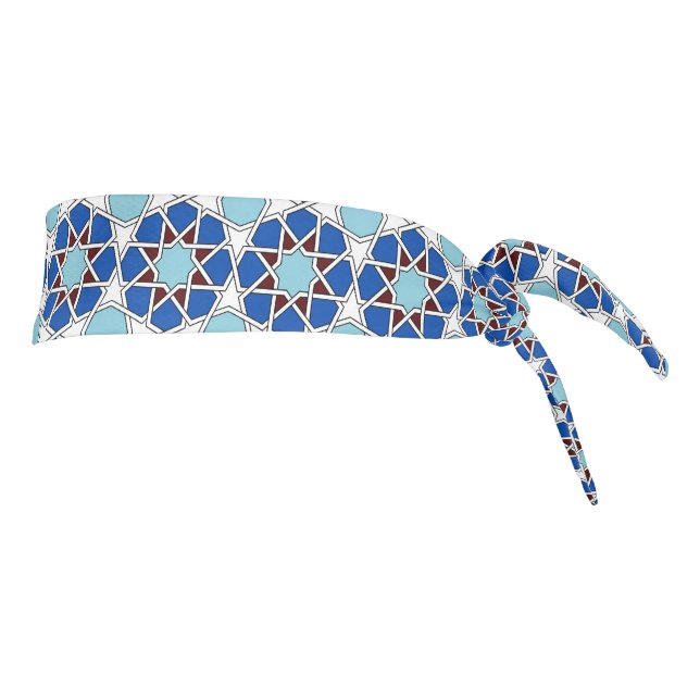 Oriental Blue White Moroccan Geometric Pattern Tie Headband (Rotate 90)