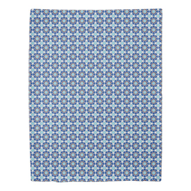 Oriental Blue White Moroccan Geometric Vector Art Duvet Cover (Front)