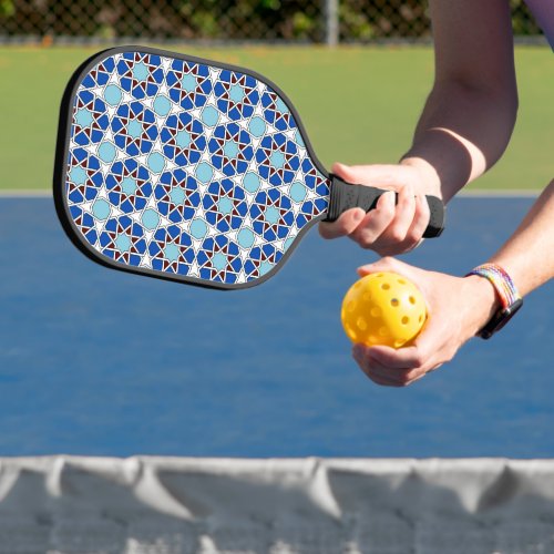 Oriental Blue White Moroccan Geometric Vector Art Pickleball Paddle