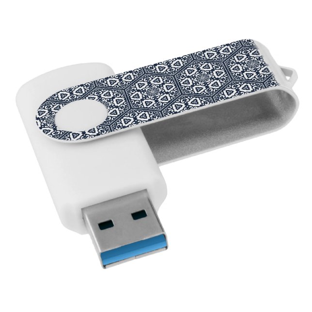 Oriental Blue White Ottoman Turkish Tracery Art Flash Drive (Angled)
