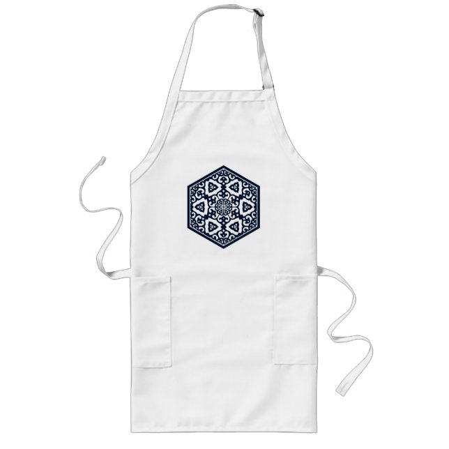 Oriental Blue White Ottoman Turkish Tracery Art Long Apron (Front)