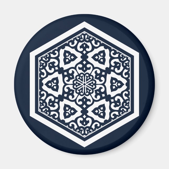 Oriental Blue White Ottoman Turkish Tracery Art Magnet (Front)
