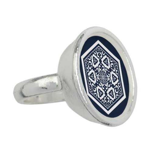 Oriental Blue White Ottoman Turkish Tracery Art Ring