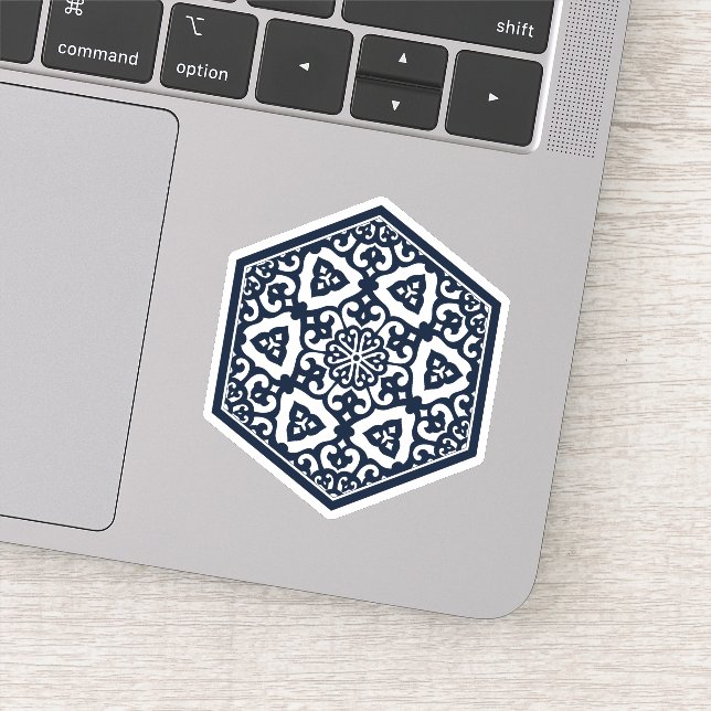 Oriental Blue White Ottoman Turkish Tracery Art Sticker (Detail)