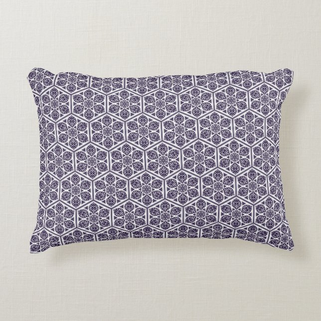Oriental Blue White Turkish Rosette Geometric Accent Pillow (Front)