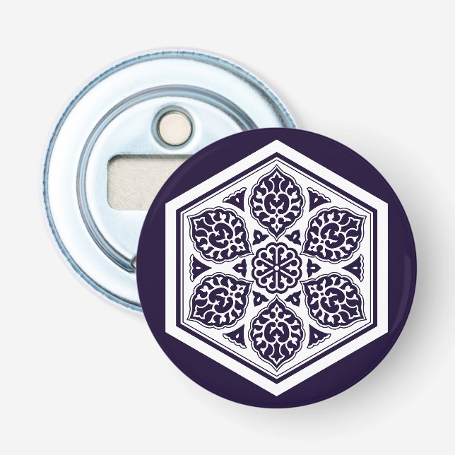 Oriental Blue White Turkish Rosette Geometric Art Bottle Opener (Front)