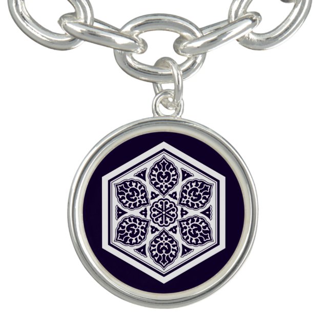 Oriental Blue White Turkish Rosette Geometric Art Bracelet (Design)