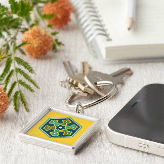 Oriental Blue Yellow Green Ottoman Turkish Hexagon Keychain