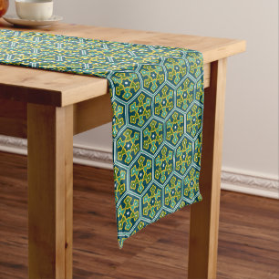 Oriental Blue Yellow Green Ottoman Turkish Hexagon Long Table Runner