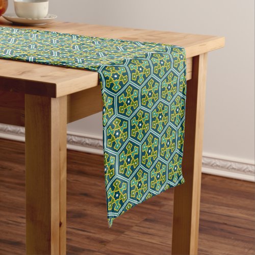 Oriental Blue Yellow Green Ottoman Turkish Hexagon Long Table Runner