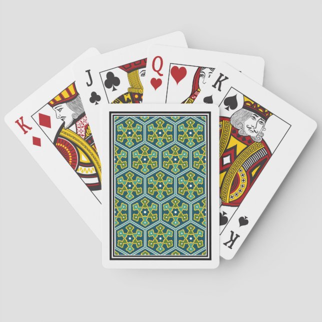 Oriental Blue Yellow Green Ottoman Turkish Hexagon Poker Cards (Back)