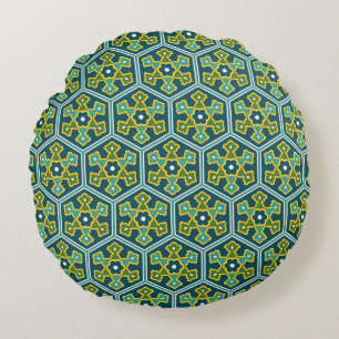 Oriental Blue Yellow Green Ottoman Turkish Hexagon Round Pillow