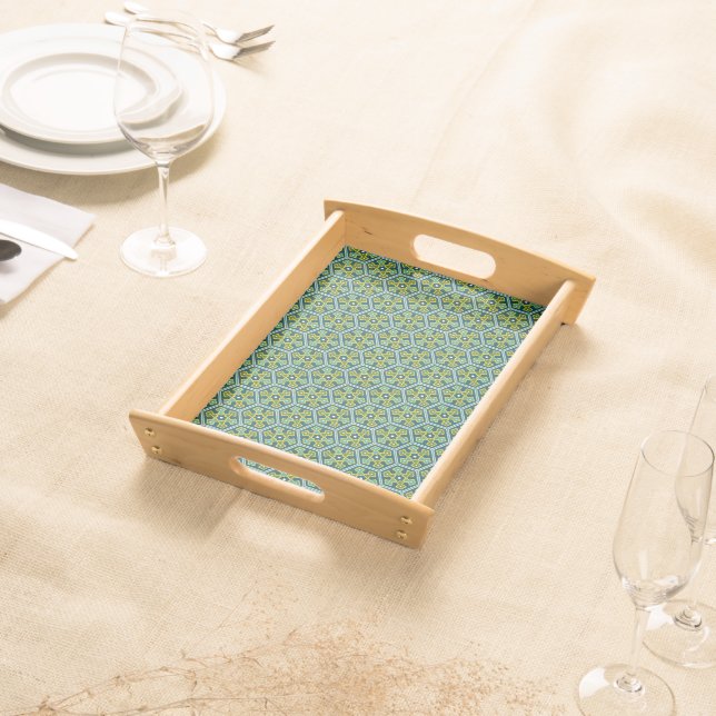 Oriental Blue Yellow Green Ottoman Turkish Hexagon Serving Tray (Front)