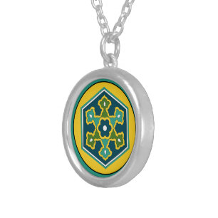 Oriental Blue Yellow Green Ottoman Turkish Hexagon Silver Plated Necklace