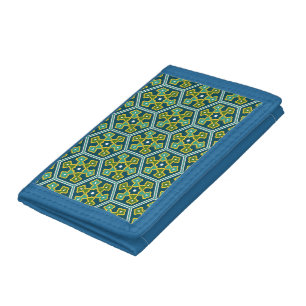 Oriental Blue Yellow Green Ottoman Turkish Hexagon Tri-fold Wallet