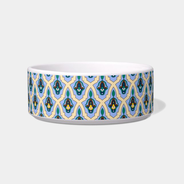 Oriental Blue Yellow Moroccan Arabic Tracery Art Bowl (Front)