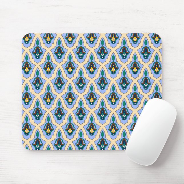 Oriental Blue Yellow Moroccan Arabic Tracery Mouse Pad (With Mouse)
