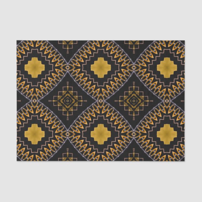 Oriental Bohemian Moroccan Black and Gold Pattern Tissue Paper (Front)
