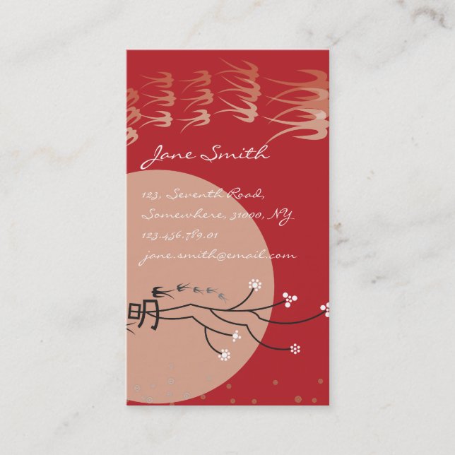 Oriental Bright Moon Swallows Birds Zen Modern Art Business Card (Front)
