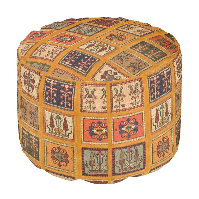 Oriental Burnt Orange Turkish Kilim Carpet Rug Pouf (Angled Front)