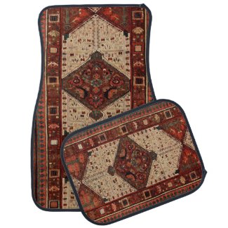 Oriental carpet design in orange and cream car floor mat